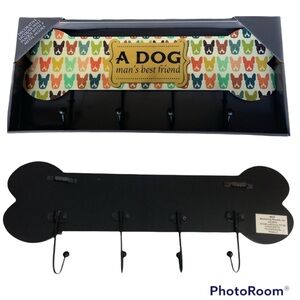 Dog Bone Shape Hook Rack Wall Plaque Decorative Lacquered 4 Metal Hooks Multi…